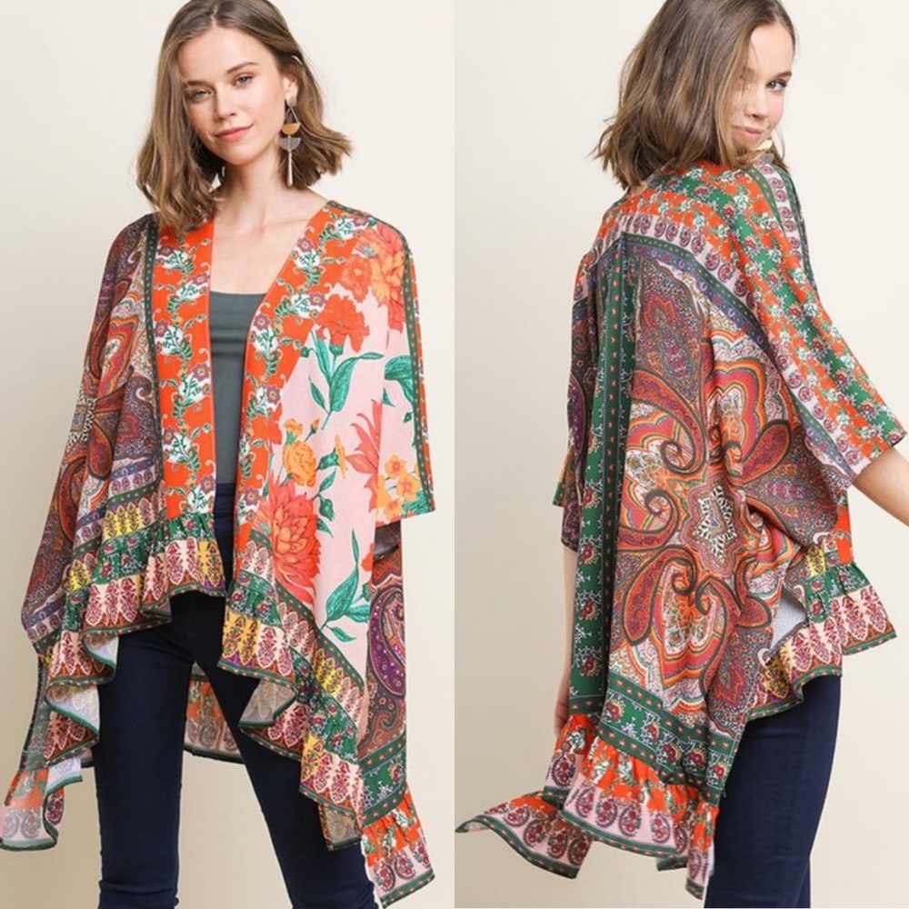 Garden Party Kimono Umgee Floral Print Orange - Picture 8 of 8